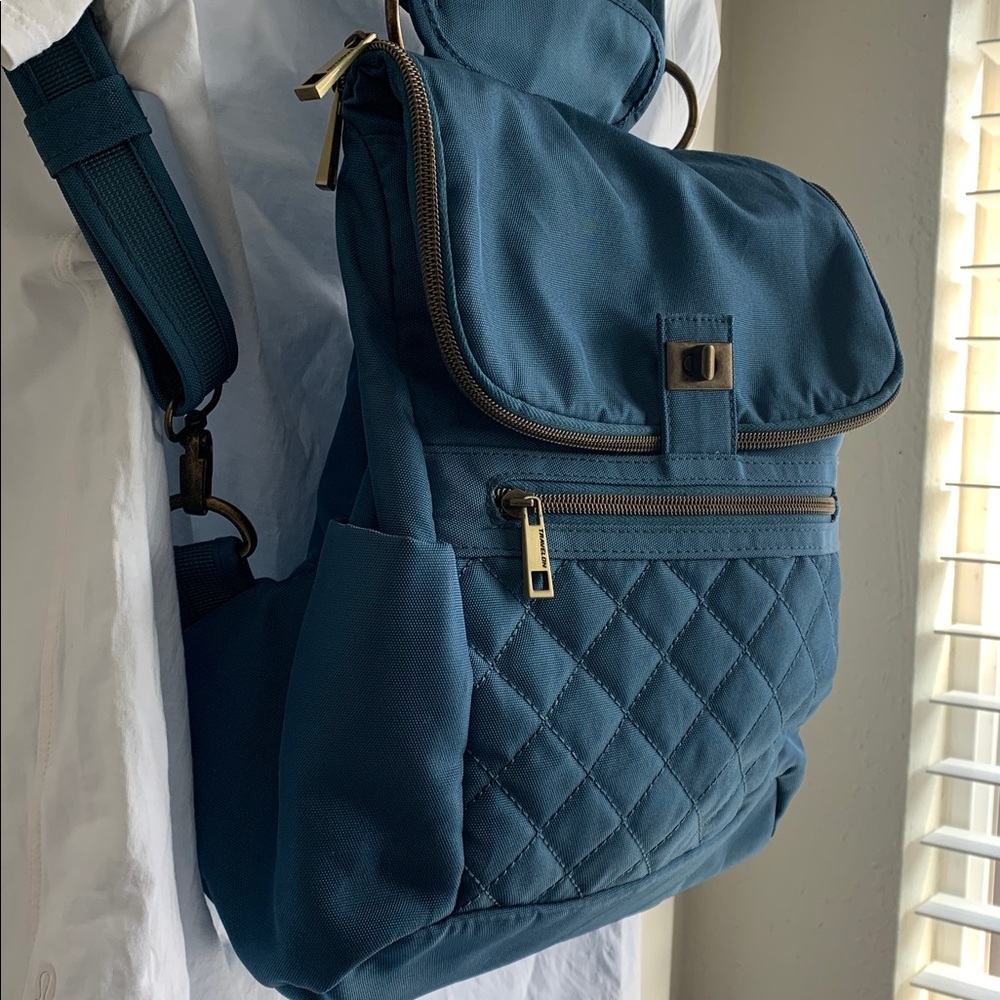 Travelon Blue Quilted Backpack - Picture 2 of 16